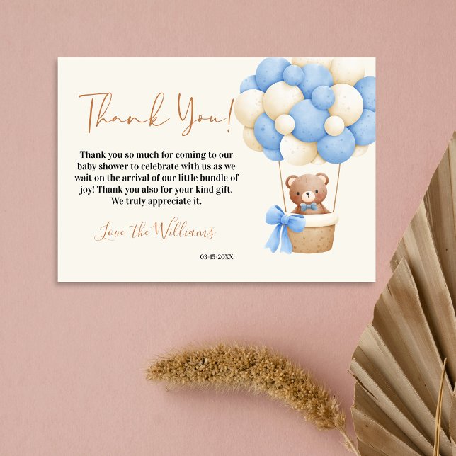 Blue Nalle Oh Boy Balloon Baby Shower Tack Kort (Skapare uppladdad)