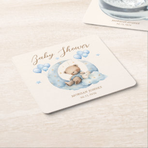 Blue Nalle Stars Baby Shower Underlägg Papper Kvadrat