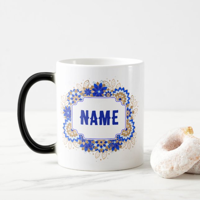 Blue Namaste Personlig Namn Monogram Magisk Mugg (Med munk)