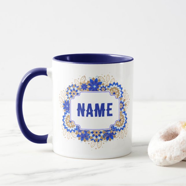 Blue Namaste Personlig Namn Monogram Mugg (Med munk)