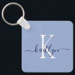 Blue Namn Initial Monogram Nyckelring<br><div class="desc">Den här moderna nyckelkedjan med det första namn i trendiget med ett skript i marinblått och det första i ett modernt typsnitt i vitt på dammblått är perfekt för nycklar.</div>