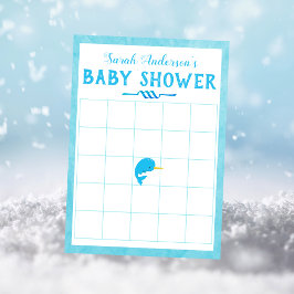 Blue Narwhal Baby Shower Bingo Game Inbjudningar
