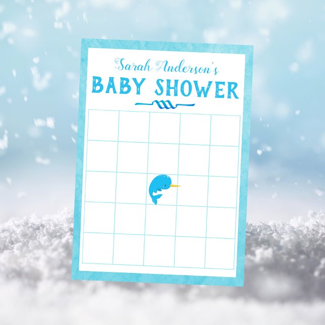 Blue Narwhal Baby Shower Bingo Game Inbjudningar (Skapare uppladdad)