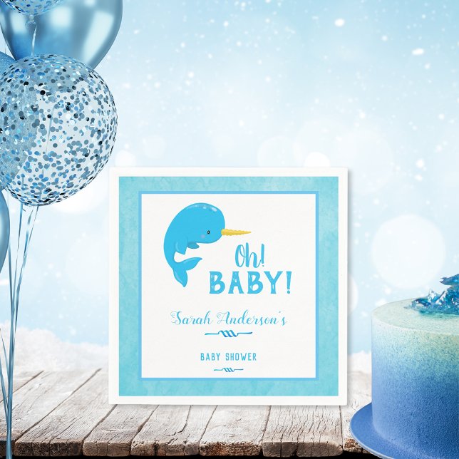 Blue Narwhal Baby Shower Pappersservett (Skapare uppladdad)