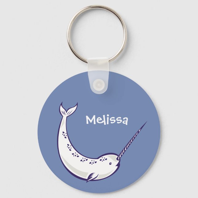 Blue Narwhal Personlig Keychain Nyckelring (Framsida)