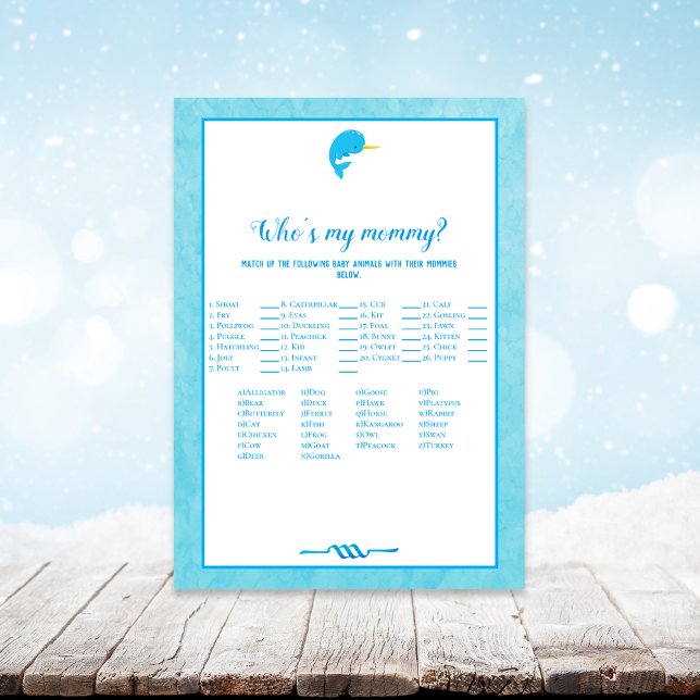 Blue Narwhal som är min Mamma Baby Shower Game Inbjudningar (Skapare uppladdad)
