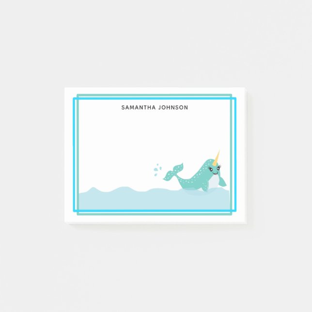 Blue Narwhal Splash i Vatten Post-it Block (Framsida)