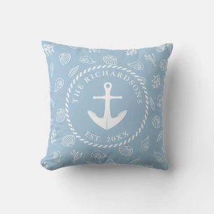 Blue Nautical Anchor Coastal Beach House Kudde