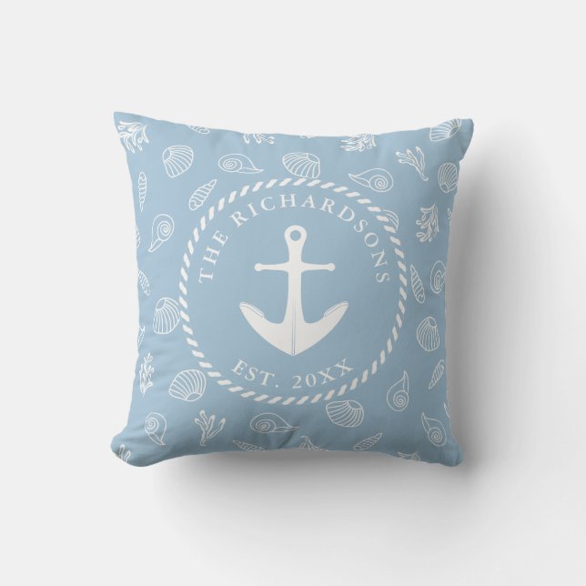 Blue Nautical Anchor Coastal Beach House Kudde (Framsida)