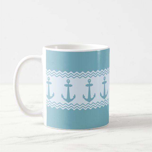 Blue Nautical Anchor Coastal Rand Kaffemugg (Vänster)
