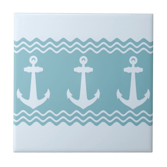 Blue Nautical Anchor Coastal Rand Kakelplatta (Framsidan)