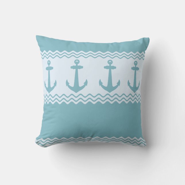 Blue Nautical Anchor Coastal Rand Kudde (Framsida)