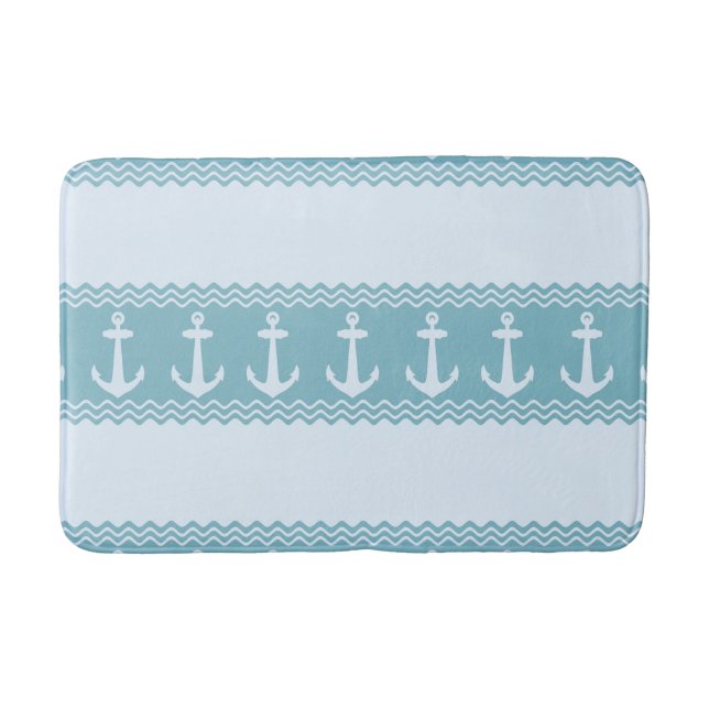 Blue Nautical Anchor Coastal Stripes Badrumsmatta (Framsidan)