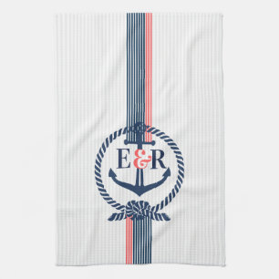 Blue Nautical Anchor Knot & Rand Monogram Kökshandduk