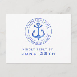 Blue Nautical Anchor | OSA BRÖLLOP Inbjudan Vykort