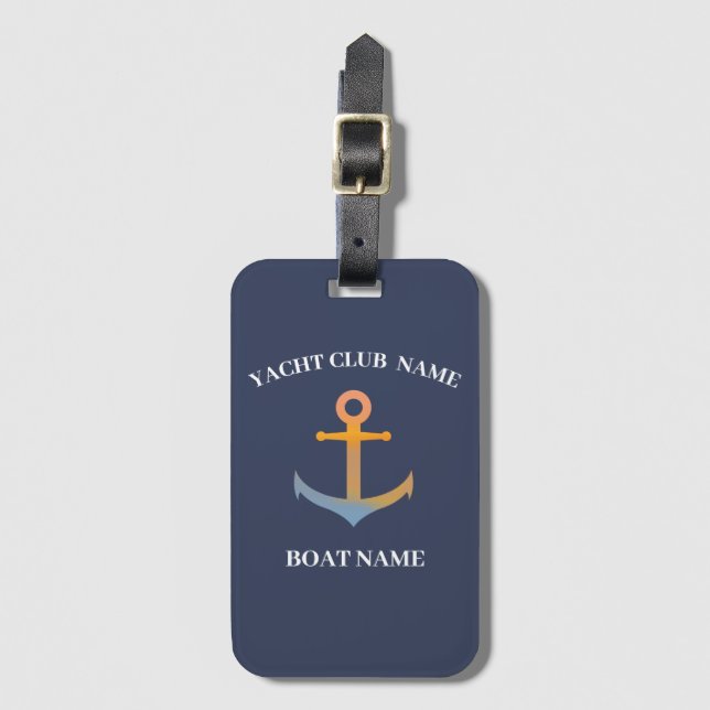 Blue Nautical Anchor yacht klubb boat-marina welco Bagagebricka (Framsida vertikal)