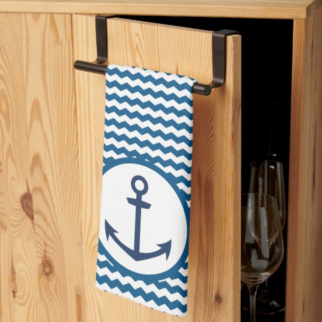 Blue Nautical Boating Anchor Kitchen Towel Kökshandduk (Thirds Fold)