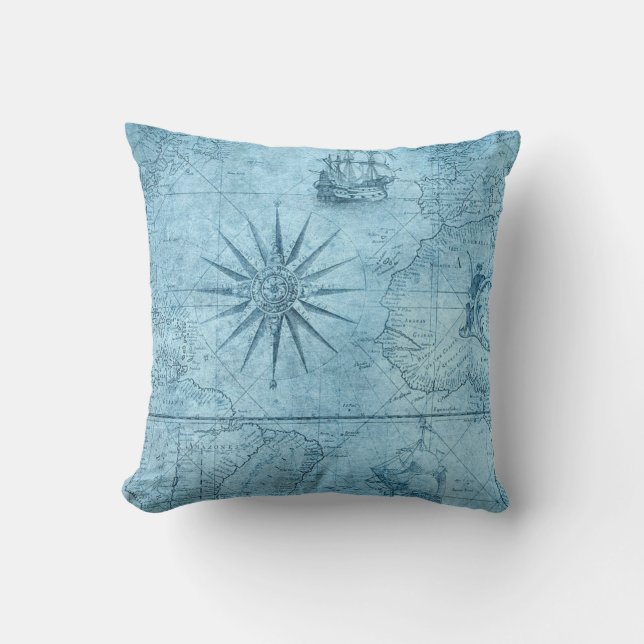 Blue Nautical Compass Dekorativ kudde (Framsida)