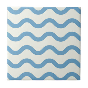 Blue Nautical Groovy Vågigt Rand Modern Minimalist Kakelplatta