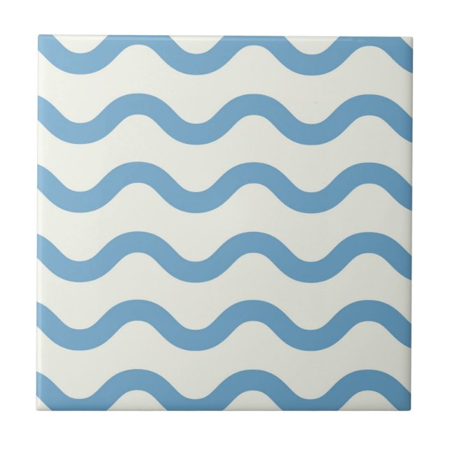 Blue Nautical Groovy Vågigt Rand Modern Minimalist Kakelplatta (Framsidan)