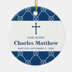 Blue Nautical Knot Classic Beach Boy Baptism Julgransprydnad Keramik