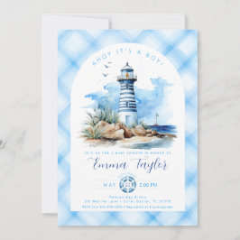 Blue Nautical Lighthouse Boy Baby Shower Inbjudningar