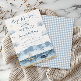 Blue Nautical Ocean Ahoy Det är en pojkbabydusch Inbjudningar
