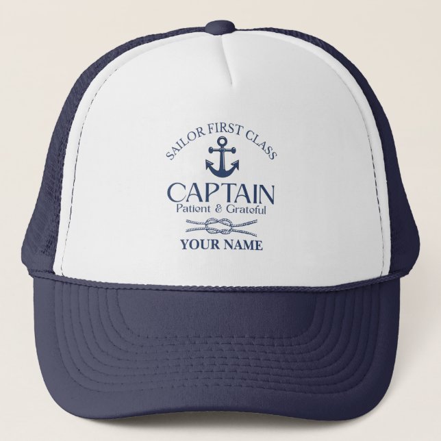 Blue Nautical personalized Sailor captain  Keps (Framsida)