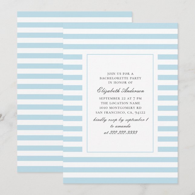 Blue nautical rand. Stripe Bachelorette Party Inbjudningar (Fram/baksida)