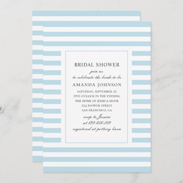 Blue nautical rand. Stripe-möhippa Inbjudningar (Fram/baksida)