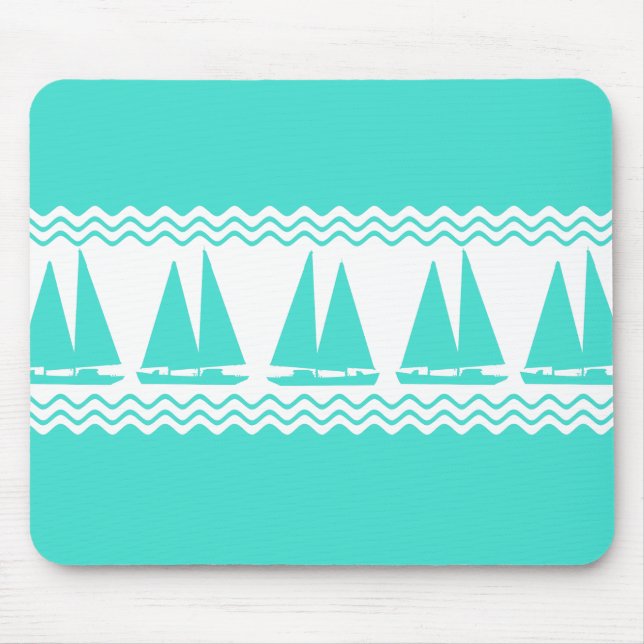 Blue Nautical Sailboat Coastal Rand Musmatta (Framsidan)