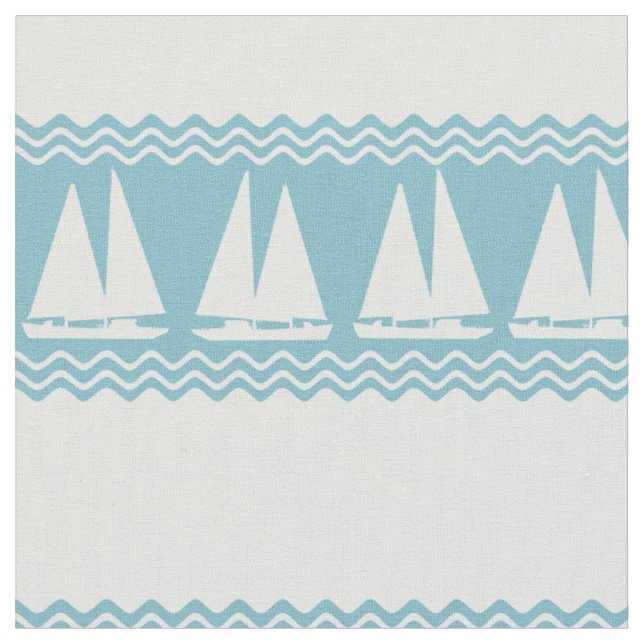 Blue Nautical Sailboat Coastal Rand Tyg (Närbild)