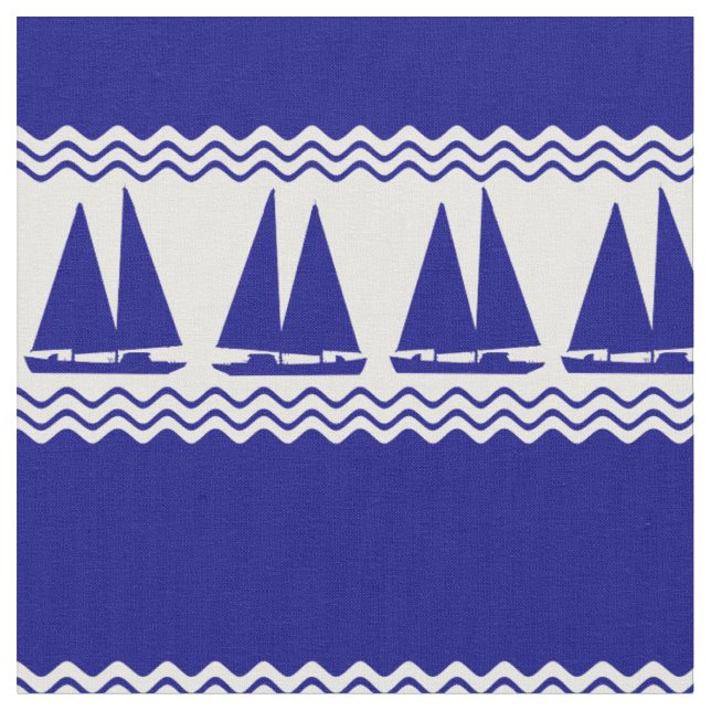 Blue Nautical Sailboat Coastal Rand Tyg (Närbild)