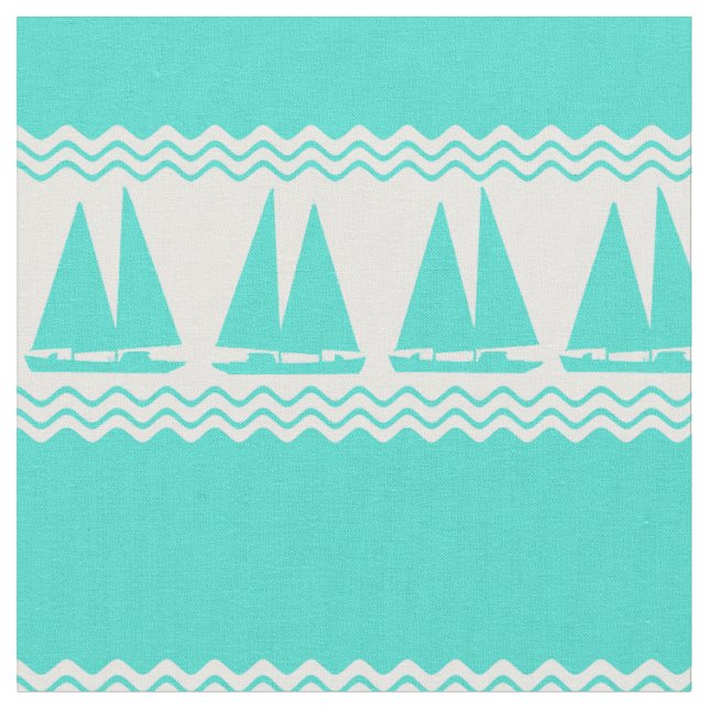 Blue Nautical Sailboat Coastal Rand Tyg (Närbild)
