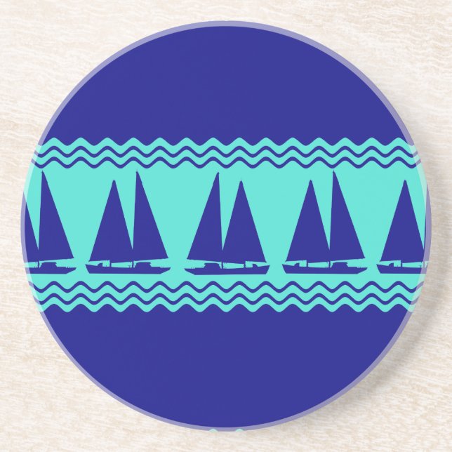 Blue Nautical Sailboat Coastal Rand Underlägg (Framsidan)