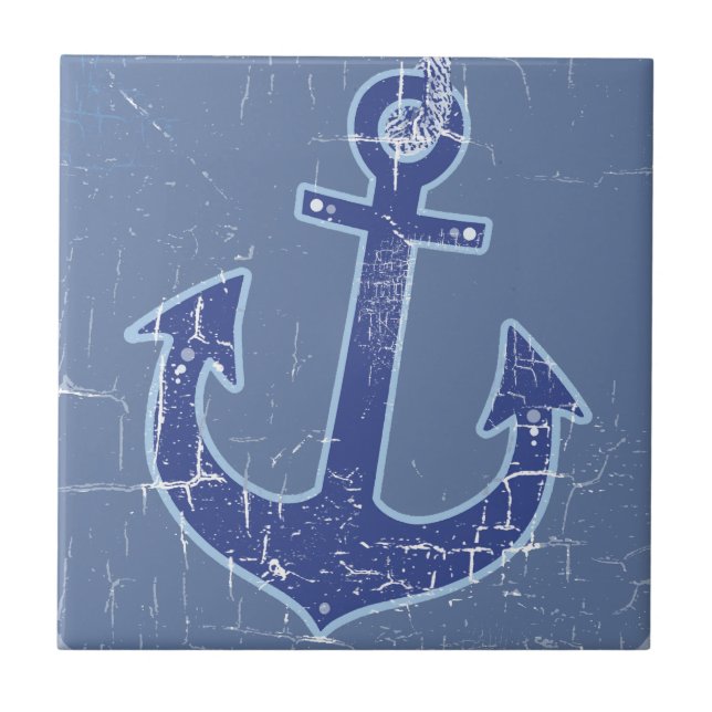 Blue Nautical Sailor Anchor Kakelplatta (Framsidan)