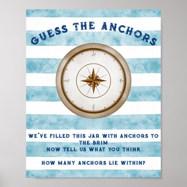 Blue Nautical Sailor Watercolor Baby Shower Game Poster (Framsidan)