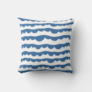 Blue Nautical Scallop Kant Sketch Mönster Kudde