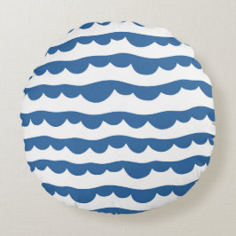 Blue Nautical Scallop Kant Sketch Mönster Rund Kudde