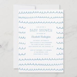 Blue Nautical Vågar Baby Shower Modern kust Inbjudningar