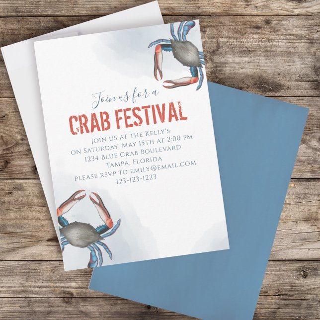 Blue Nautical Watercolor Blue Crab Anpassningsbar Inbjudningar (Skapare uppladdad)