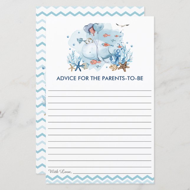 Blue Nautical Whale Baby Shower Advice för föräldr (Fram/baksida)