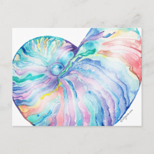 Blue Nautilus Infinity Snäcka Watercolor Postcard Vykort