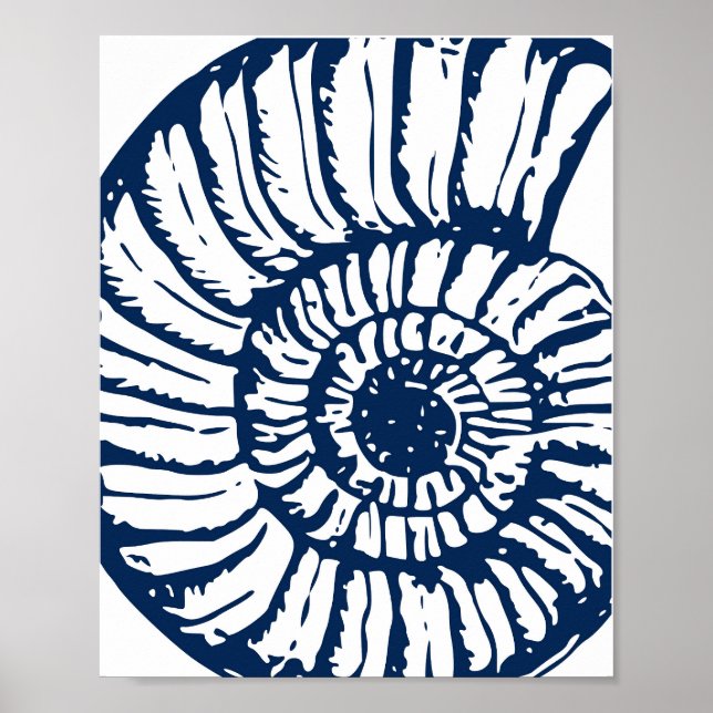 Blue Nautilus Shell Coastal Art Poster (Framsidan)