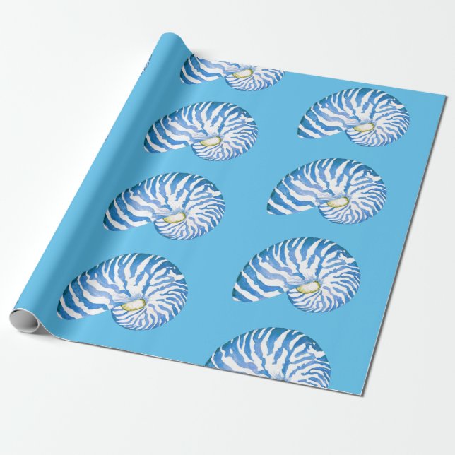 Blue Nautilus Snäcka Mönster Presentpapper (Utrullad)