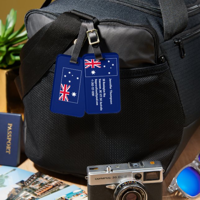 Blue Navy Australia Flag Australian Personalized Bagagebricka (Fram & Baksida)