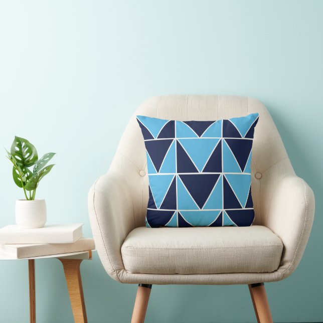 Blue Navy Blue Geometric Triangle Kudde (Stol)