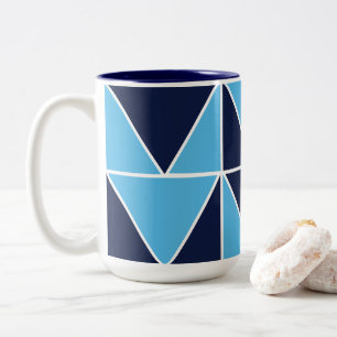 Blue Navy Blue Geometric Triangle Två-Tonad Mugg
