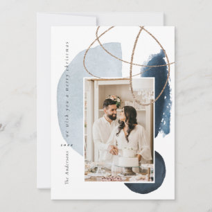 Blue Navy Boho Modern Geometric Photo Helgdag Card Julkort