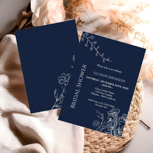 Blue Navy boho Wildbloms möhippa Inbjudningar